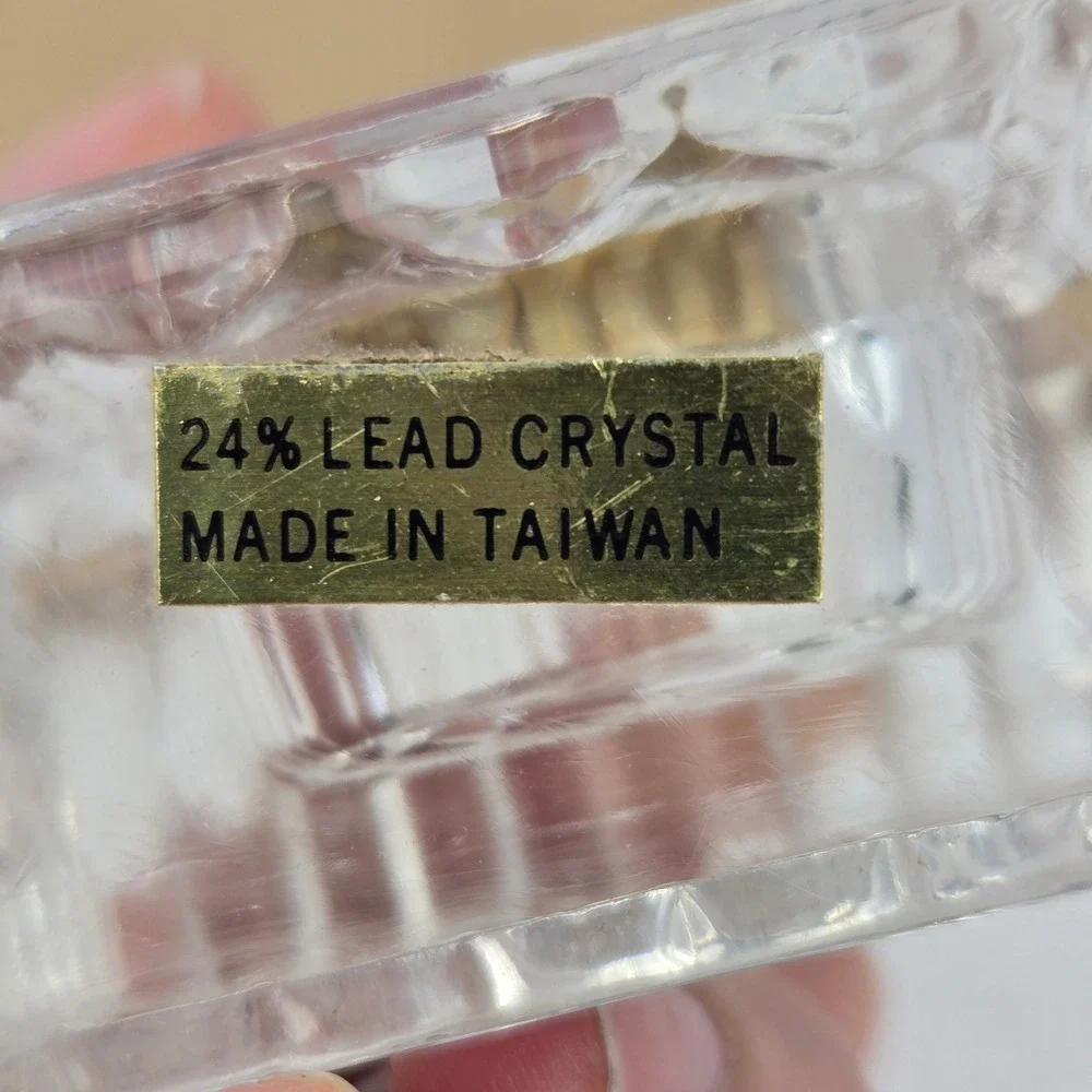 Vintage 24% Lead Crystal Miniature Mantel Clock Quartz Japan Movt Gold Tone Trim